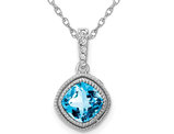 3/4 Carat (ctw) Blue Topaz and Diamonds Pendant Necklace in 10K White Gold With Chain